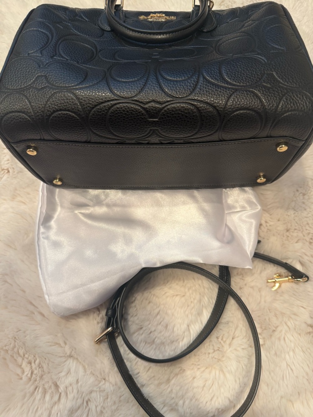 Coach Black Embossed Signature Leather Satchel with Gold Hardware - Picture 5 of 5